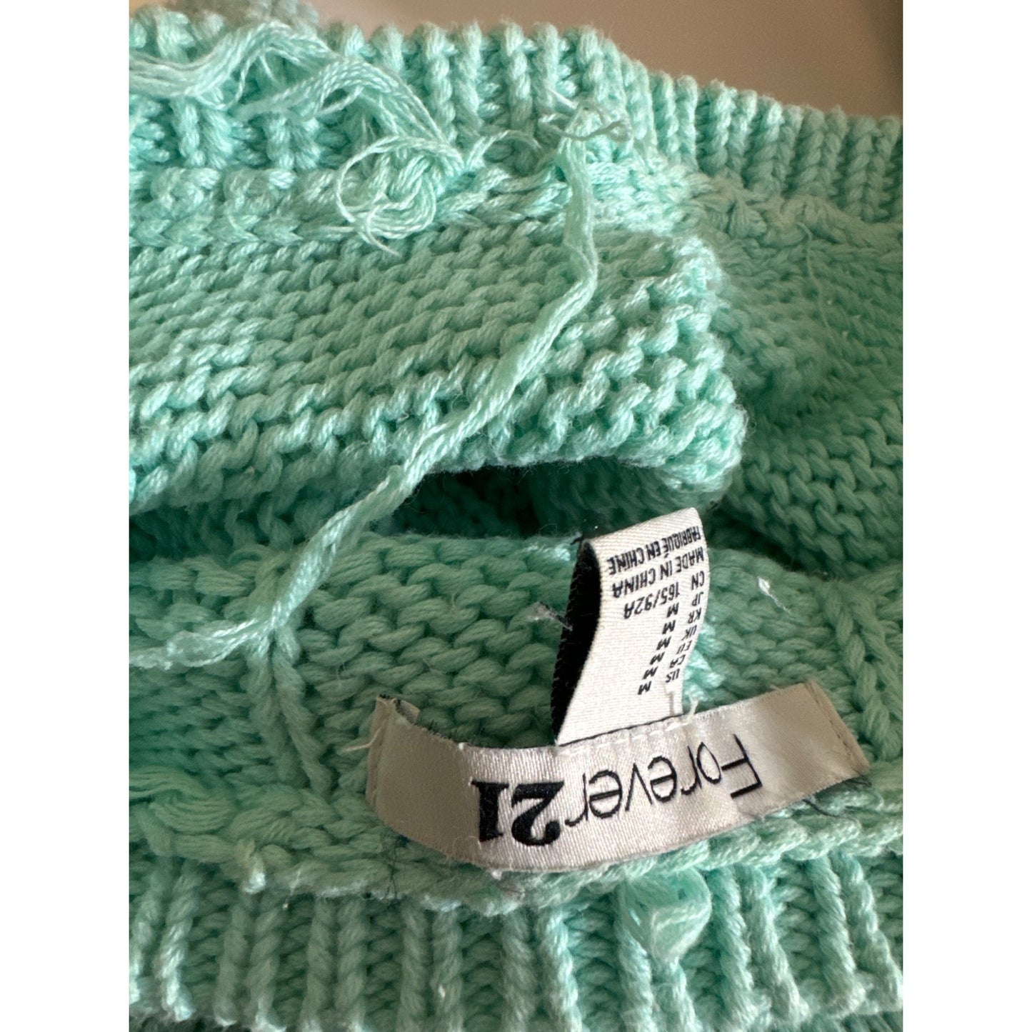 Forever21 Light Green Knit Sweater With Cable Detail Size M