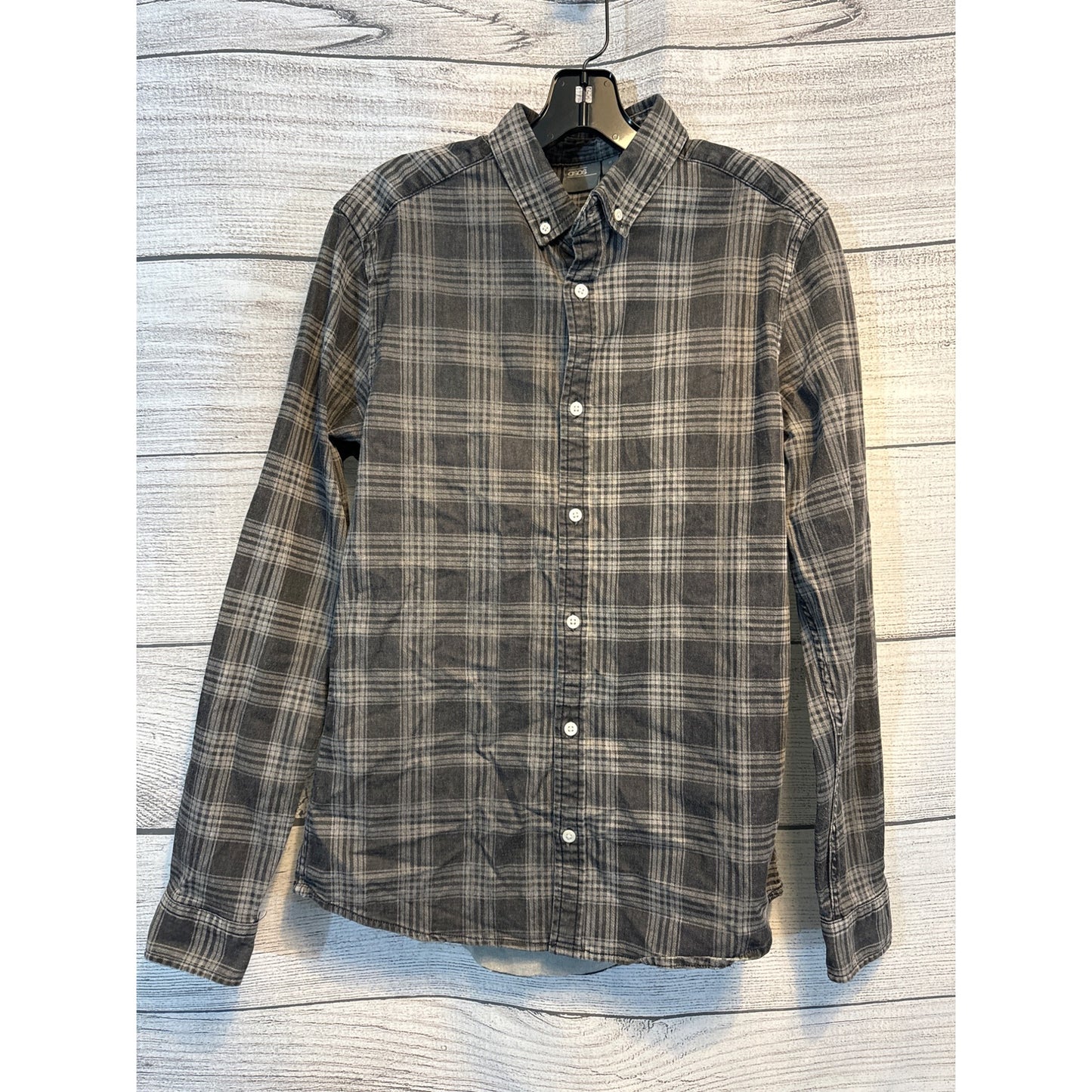 Mens Asos Grey Plaid Button Down Shirt Size M