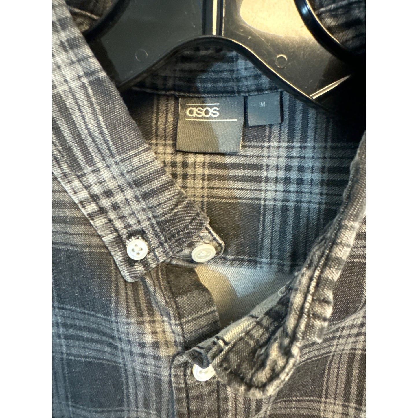 Mens Asos Grey Plaid Button Down Shirt Size M