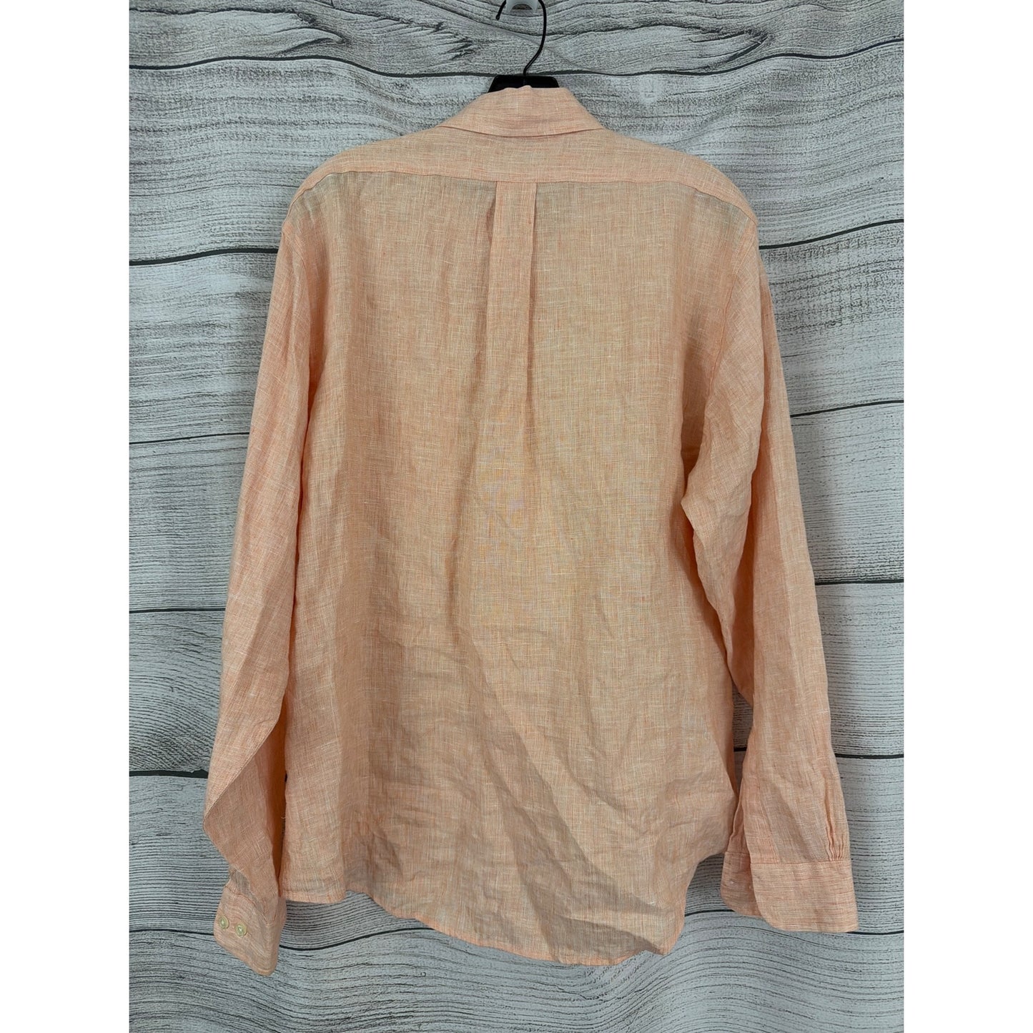 Mens Brooks Brothers Slim Fit Irish Linen Peach Button-Up Shirt Size L