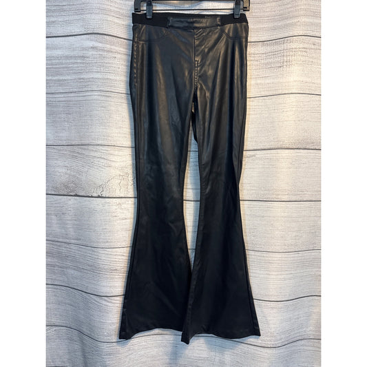 BLANK NYC Black Faux Leather Pull up Bell Bottom Flare Pants Size 27