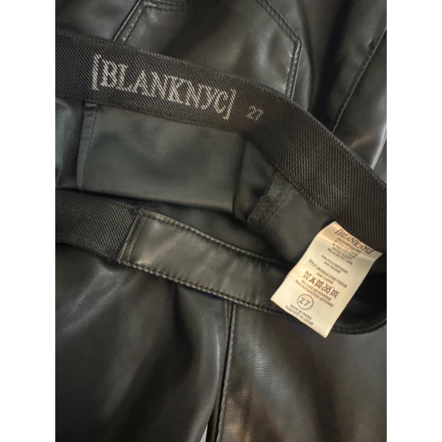 BLANK NYC Black Faux Leather Pull up Bell Bottom Flare Pants Size 27