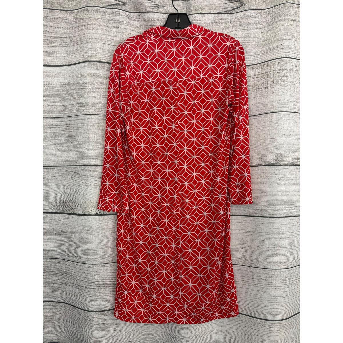 Donna Morgan Red & White Geometric Henley Shift Dress Size 8