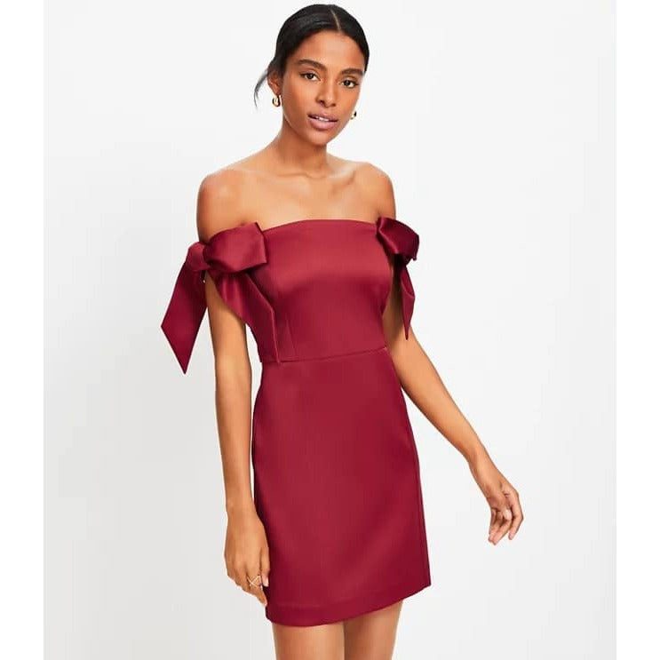 NWT Loft Off-Shoulder Red Dress With Bow Detail Size 4
