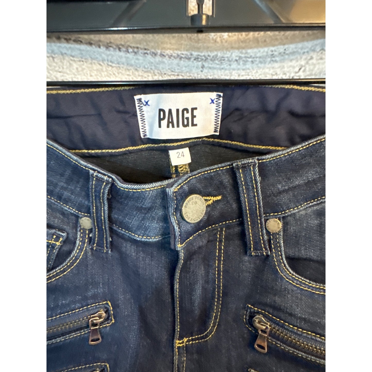 Paige Edgemont Dark Wash Skinny Moto Zipper Denim Jeans Size 24