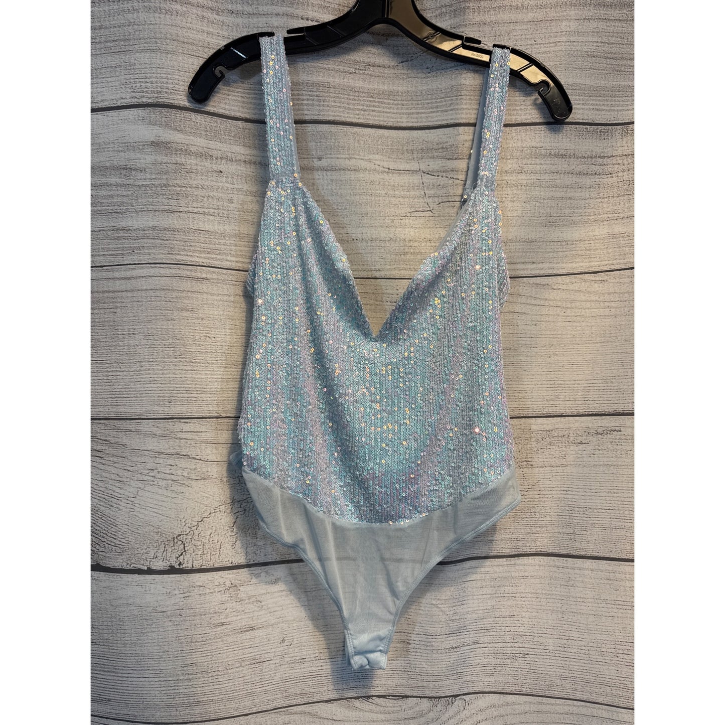 Free People Entwined Sequin Bodysuit V-Neck Adjustable Straps Light Blue S