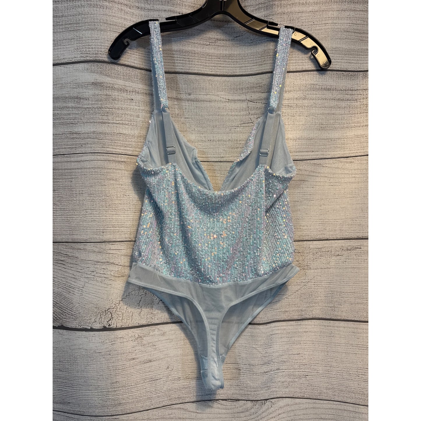 Free People Entwined Sequin Bodysuit V-Neck Adjustable Straps Light Blue S
