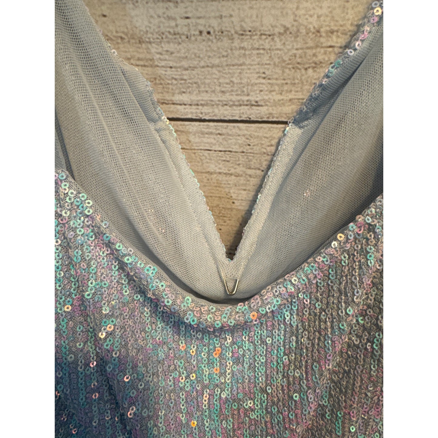 Free People Entwined Sequin Bodysuit V-Neck Adjustable Straps Light Blue S