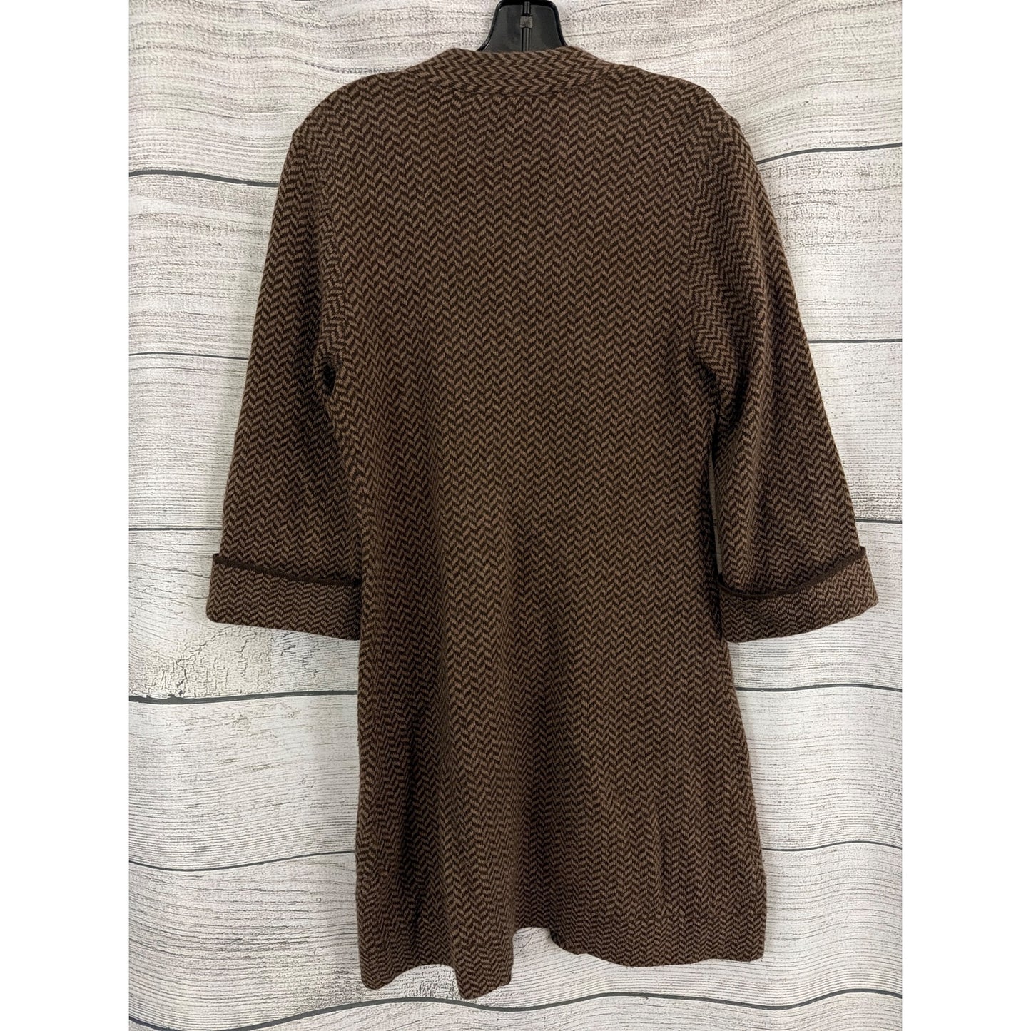 Soft Surroundings Brown Herringbone Wool Blend Cardigan Size S