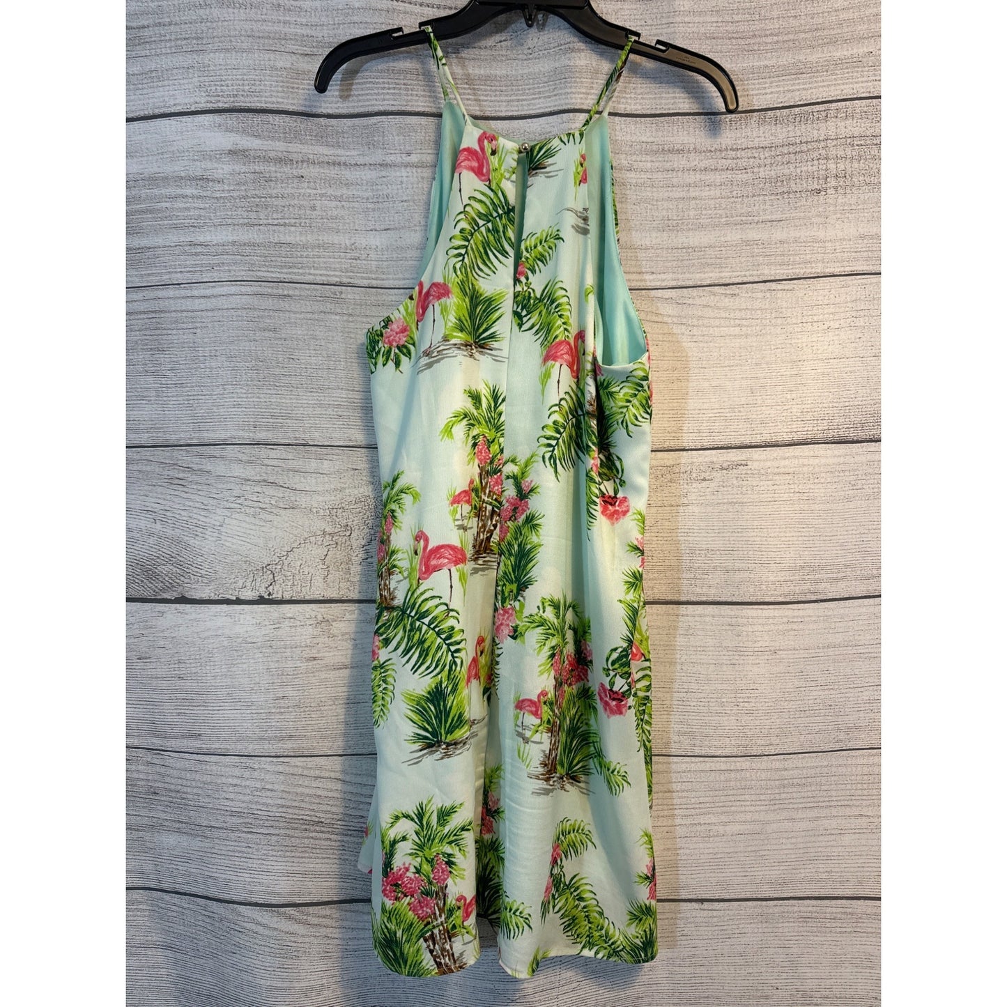 Everly Tropical Flamingo green and pink Print Dress Size L