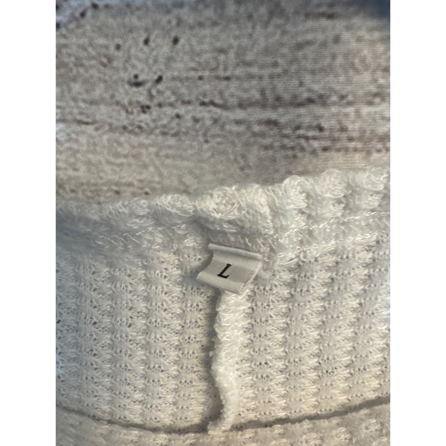 White Waffle Knit Long Sleeve Top With Boat Neckline & Ribbed Hem Size L