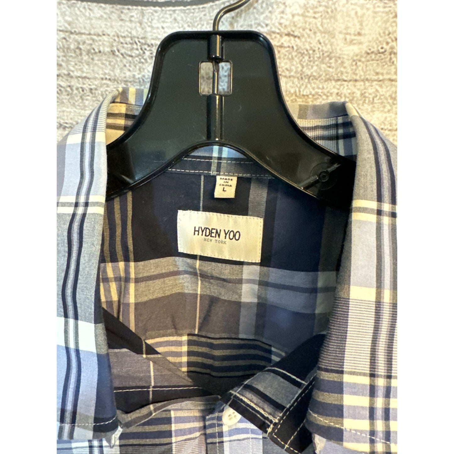 Hyden Yoo Mens Plaid Blue Button down Size L