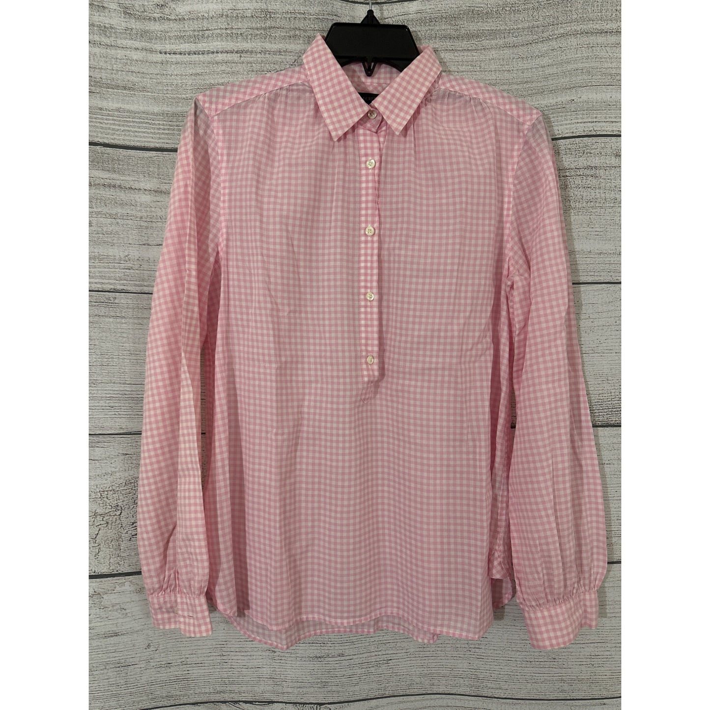 J. Crew pink gingham popover top