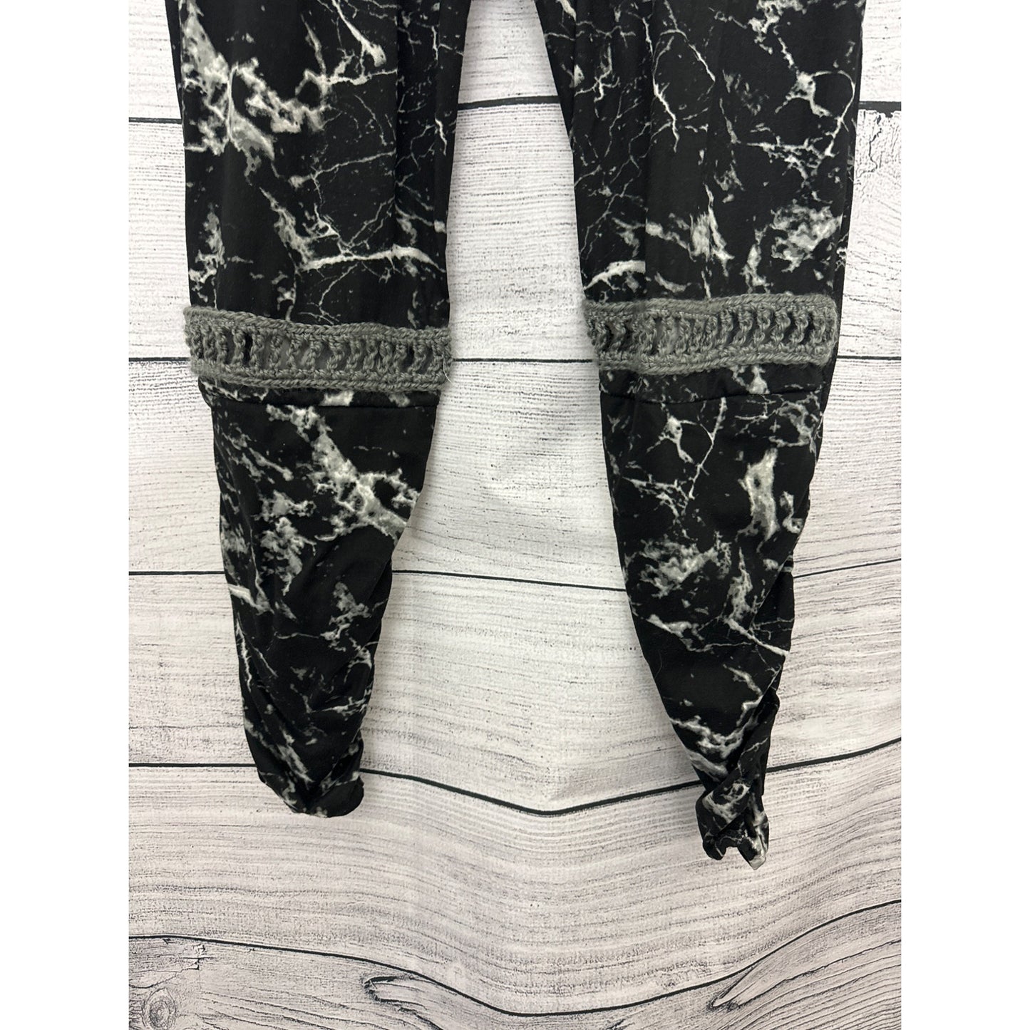 BeMo Designs Black & White Marbled Harem Pants w/ Crochet Detail Size M