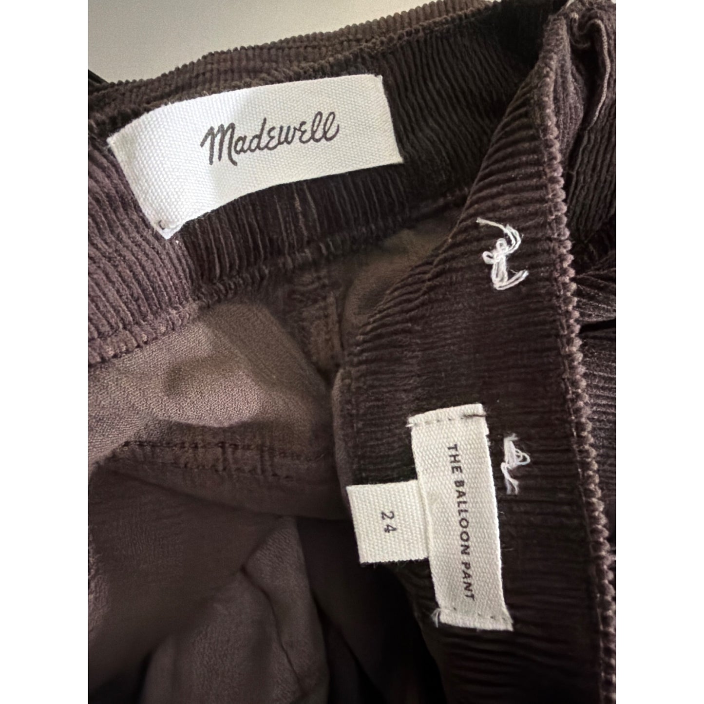 Madewell Brown Corduroy Balloon Pants Size 24