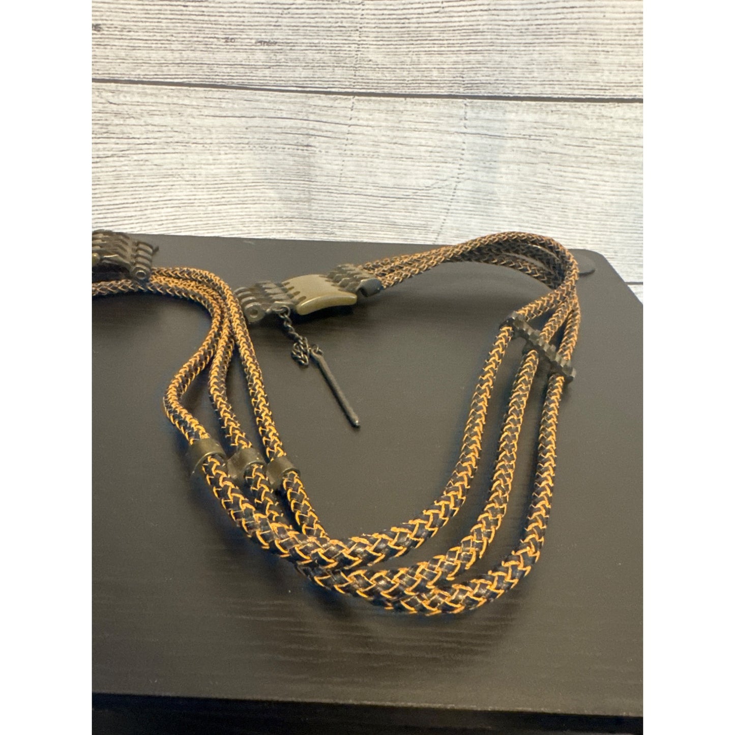 Adjustable Multi-Strand Woven Belt With Brass Clasp Closure
