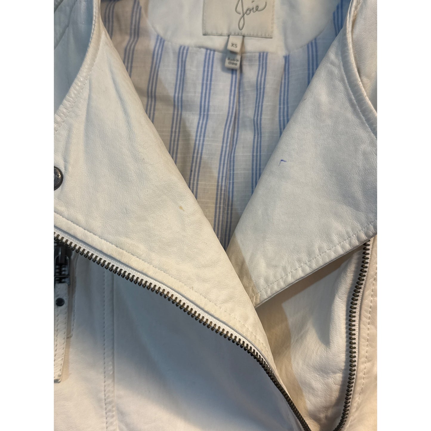 Joie White Lamb Leather Zip Front Moto Jacket XS