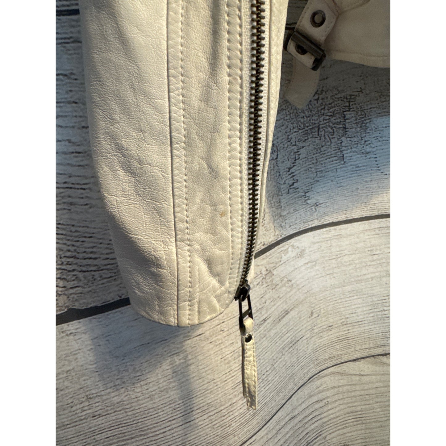 Joie White Lamb Leather Zip Front Moto Jacket XS