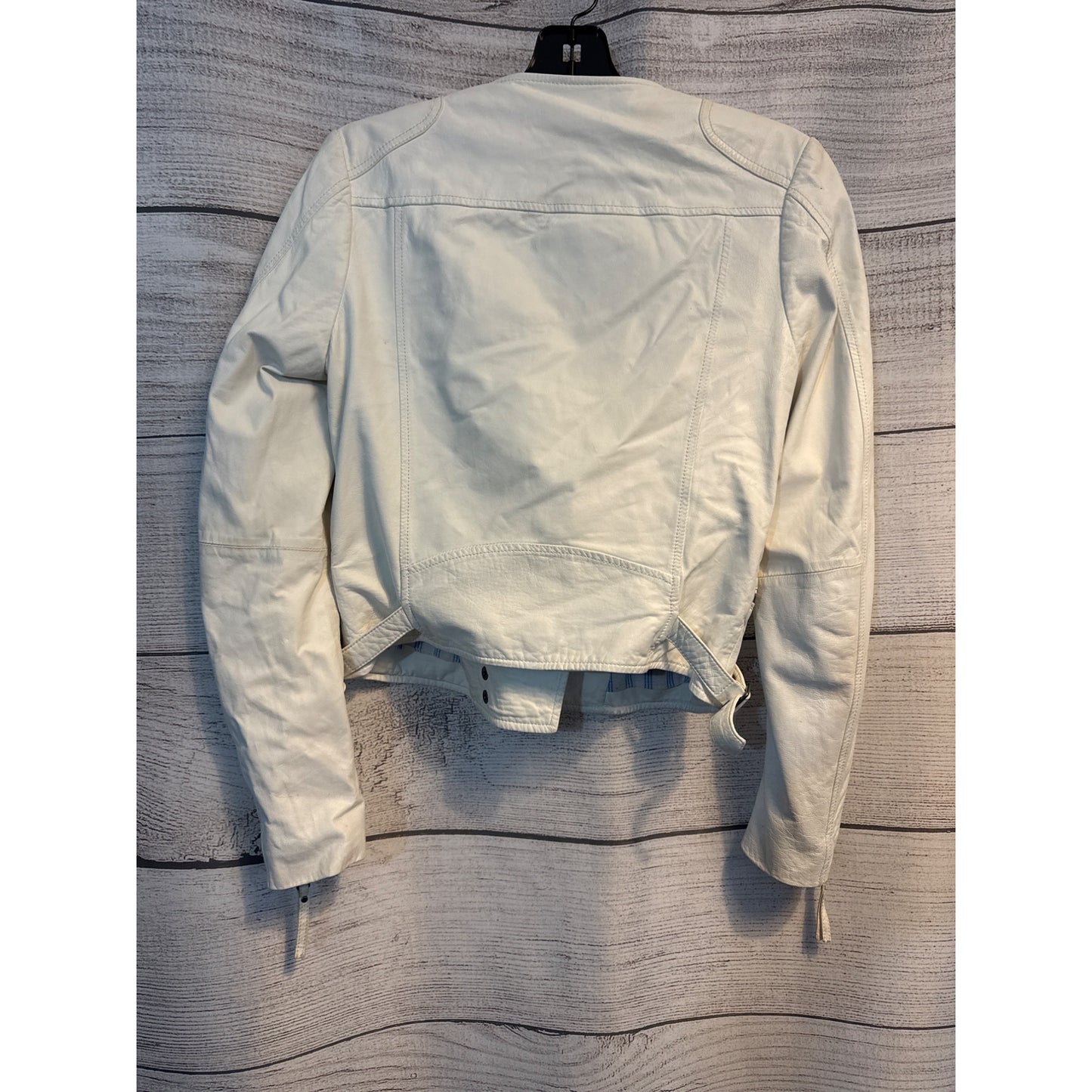 Joie White Lamb Leather Zip Front Moto Jacket XS