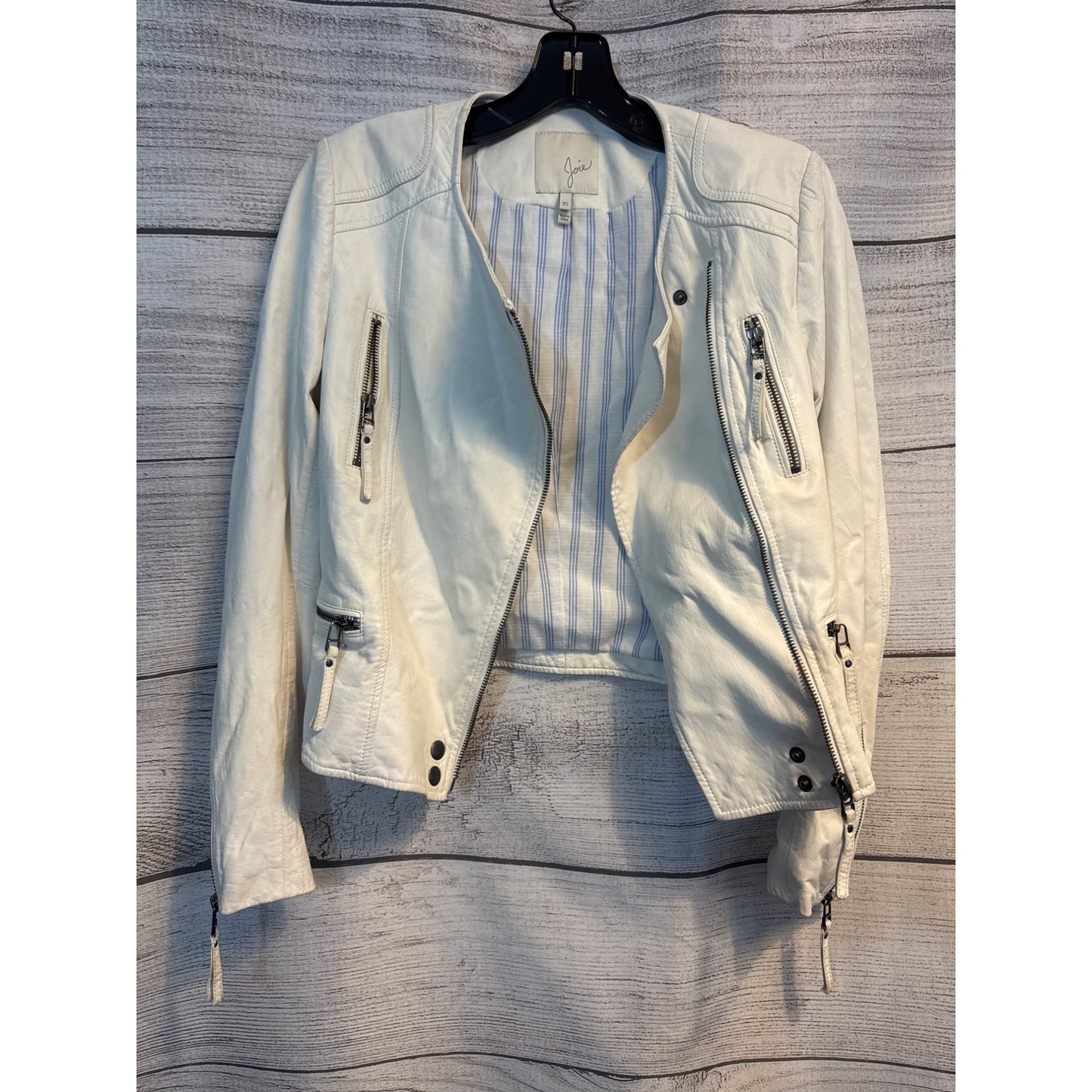 Joie White Lamb Leather Zip Front Moto Jacket XS