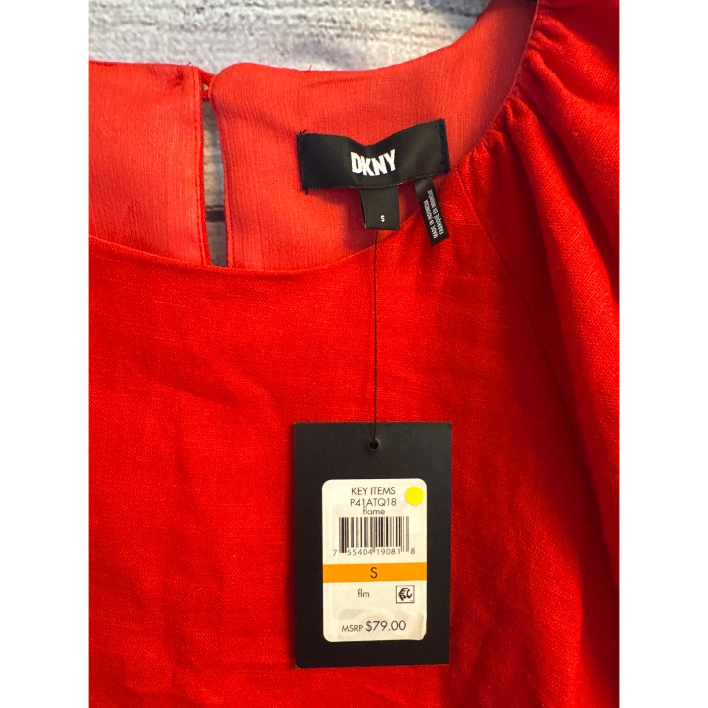 NWT DKNY Red Flame Linen Puff Sleeve Blouse Size S