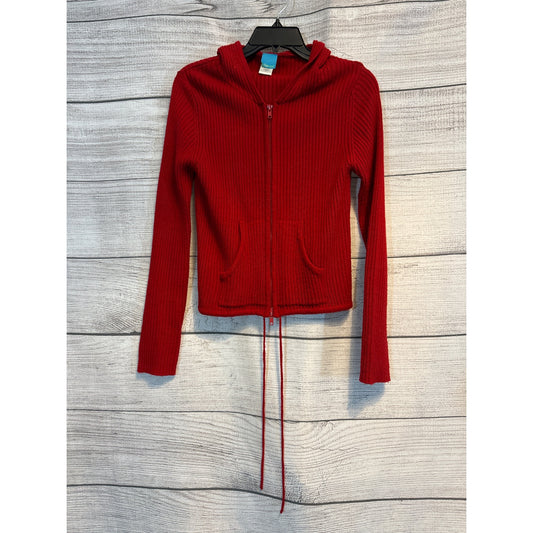 ToTheMax! Red Ribbed Knit Zip-Up Hoodie Sweater Size L