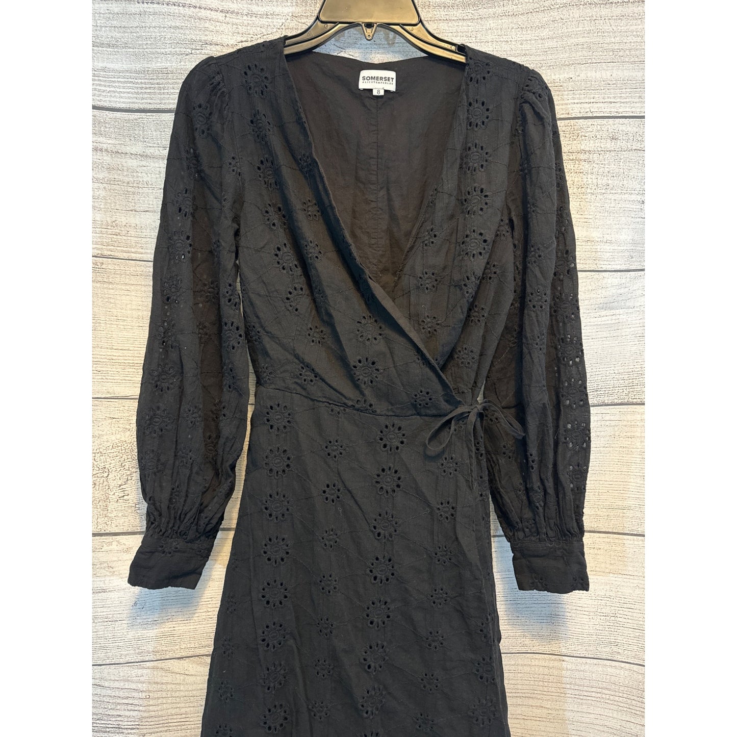 Somerset Long Sleeve Black Eyelet Wrap Dress Size 8