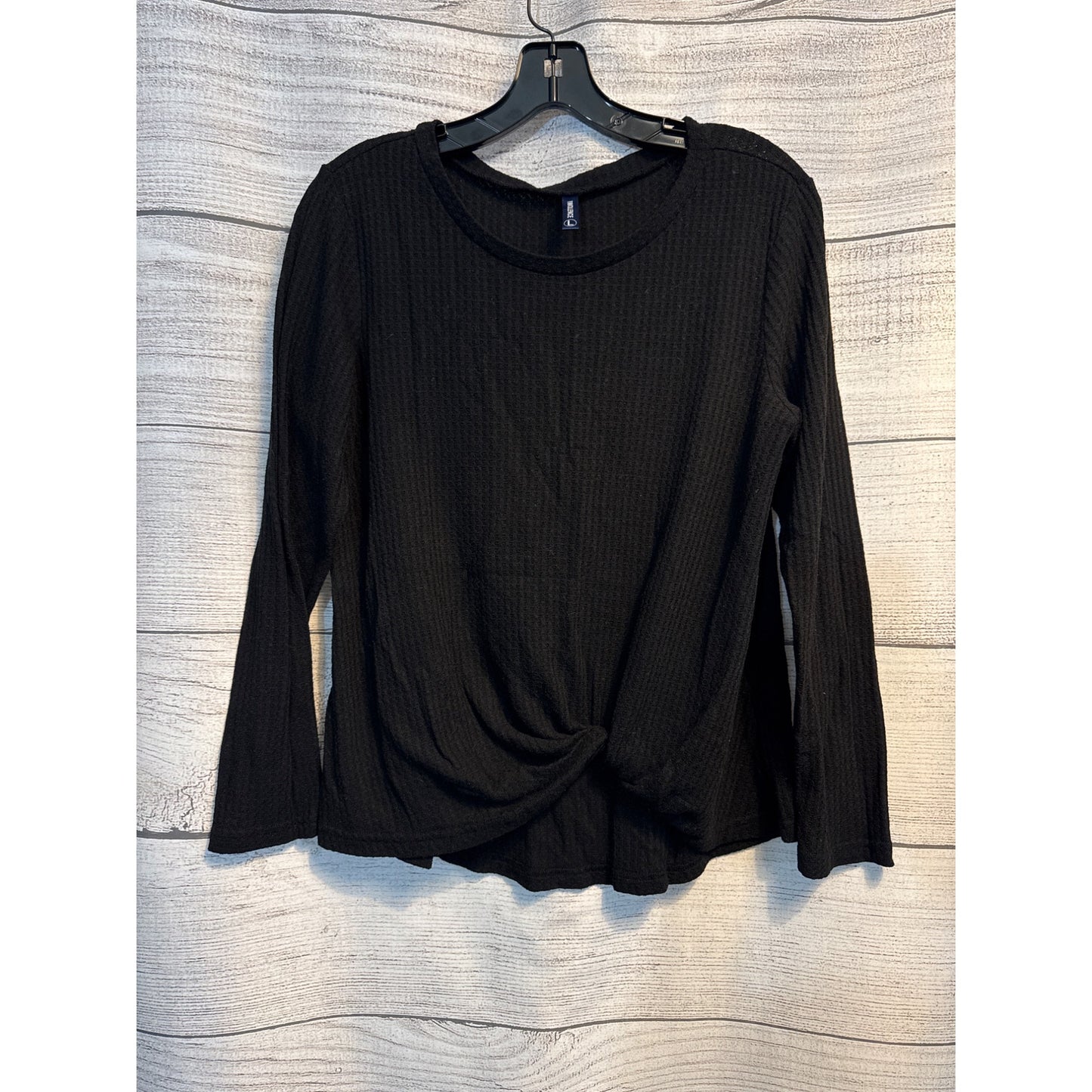Iwollence Black Long-Sleeve Waffle-Knit Twist Front Top Size L