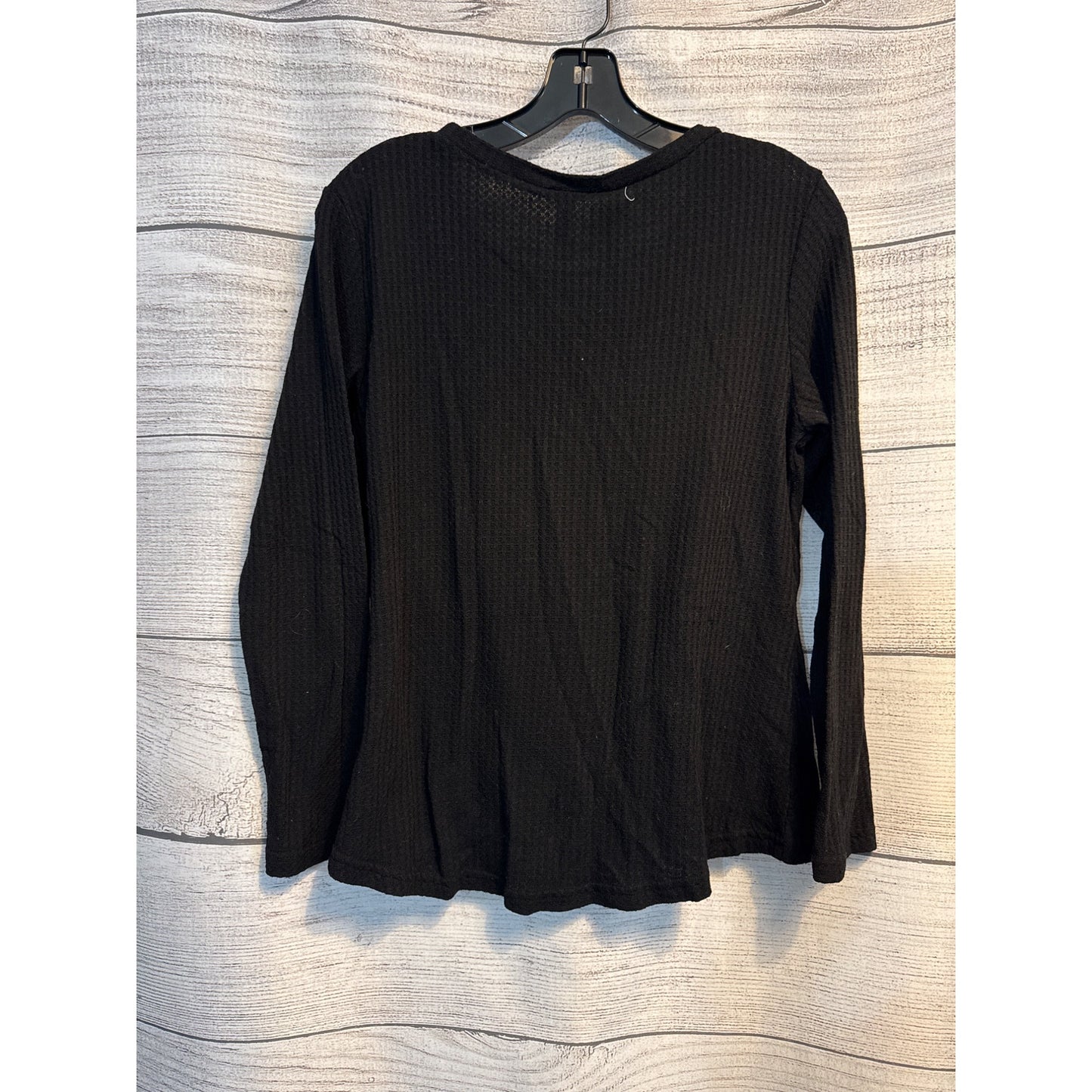 Iwollence Black Long-Sleeve Waffle-Knit Twist Front Top Size L