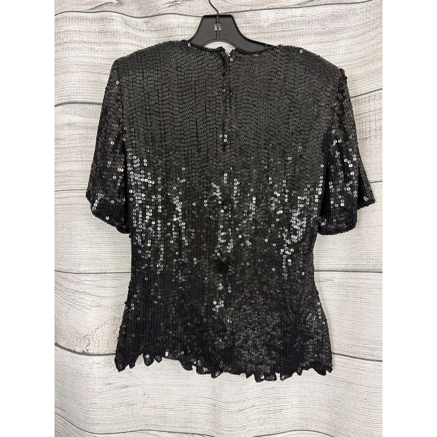 Vintage Stenay Black Sequin Floral Beaded Short Sleeve Top S