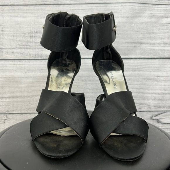Black silk strappy pumps