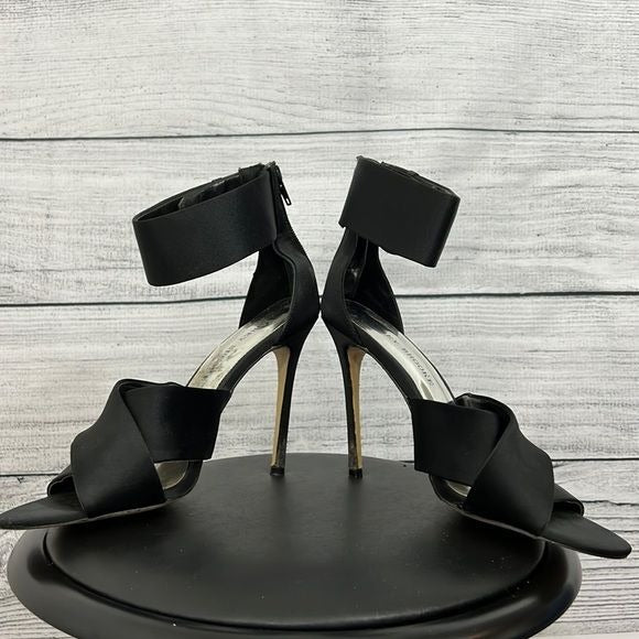 Black silk strappy pumps