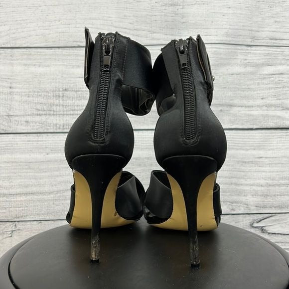Black silk strappy pumps