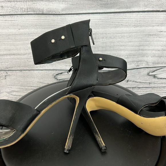 Black silk strappy pumps