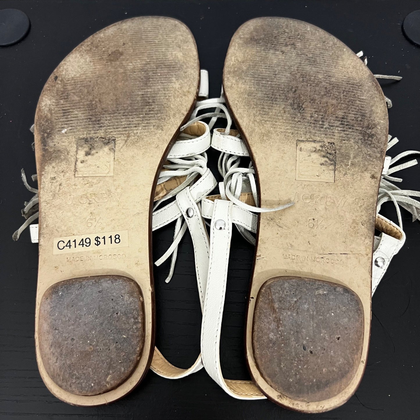 J. Crew White Leather Fringe Sandals, Size 6.5