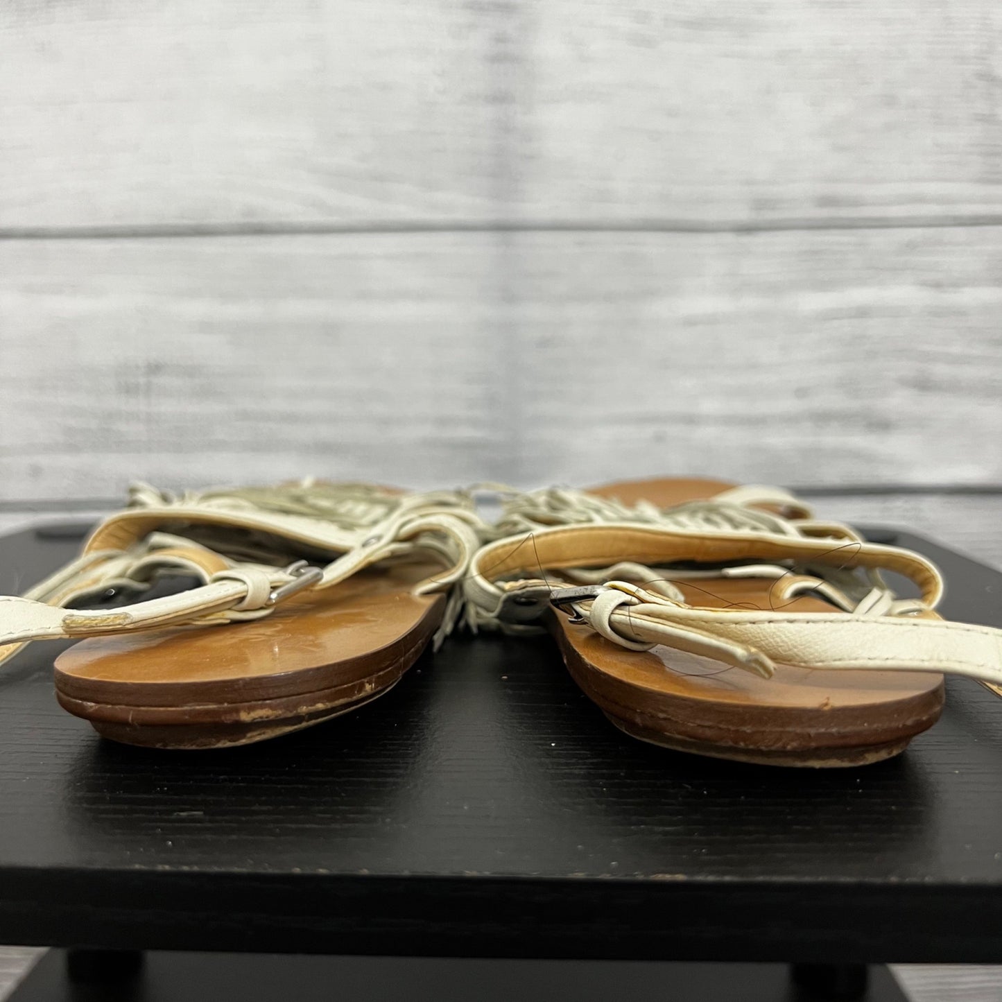 J. Crew White Leather Fringe Sandals, Size 6.5