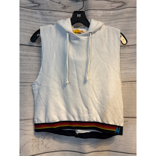 Aviator Nation Logo Stripe Sleeveless Crop Pullover Hoodie Size S
