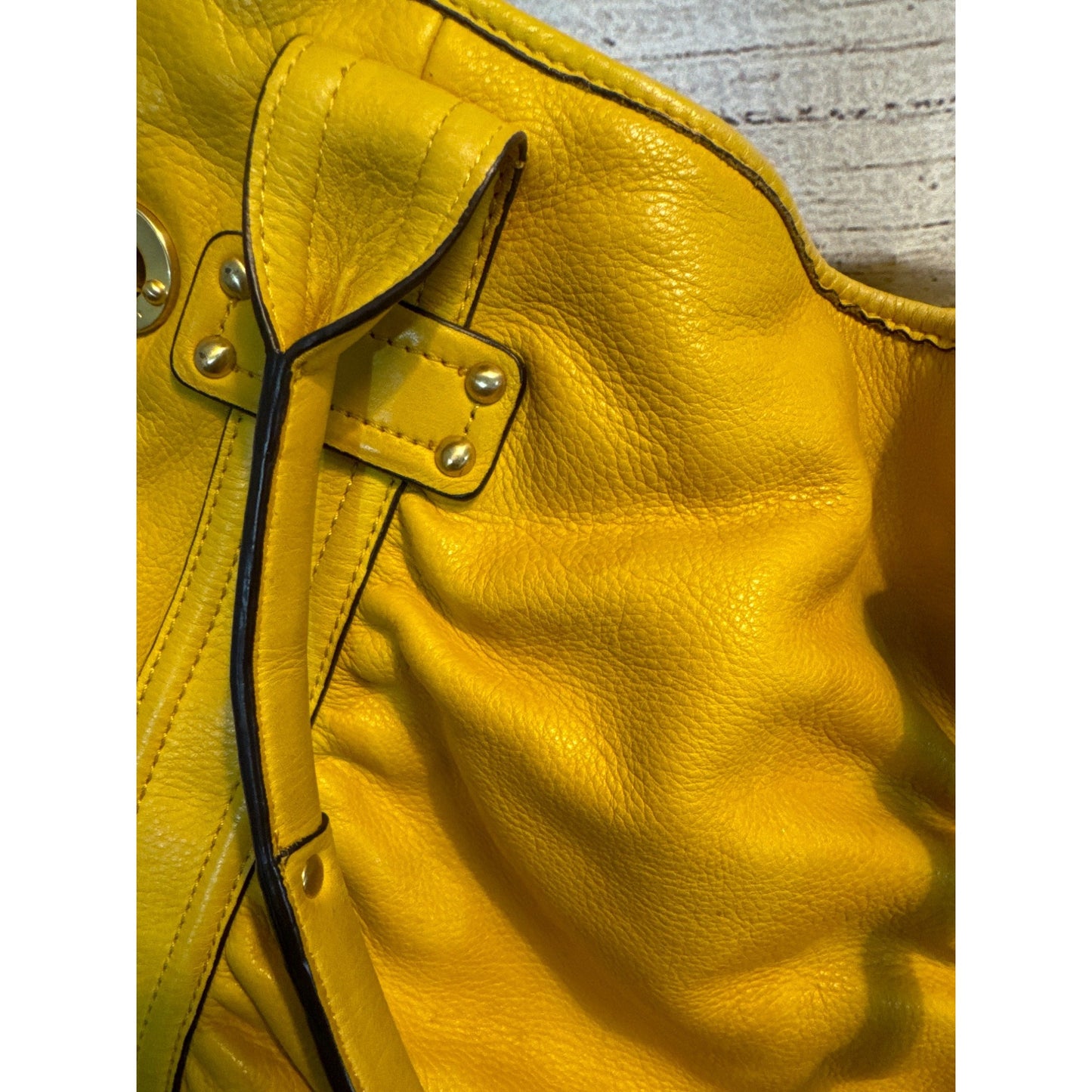 B. Makowsky Yellow Leather Tote Bag With Adjustable Strap & Handles