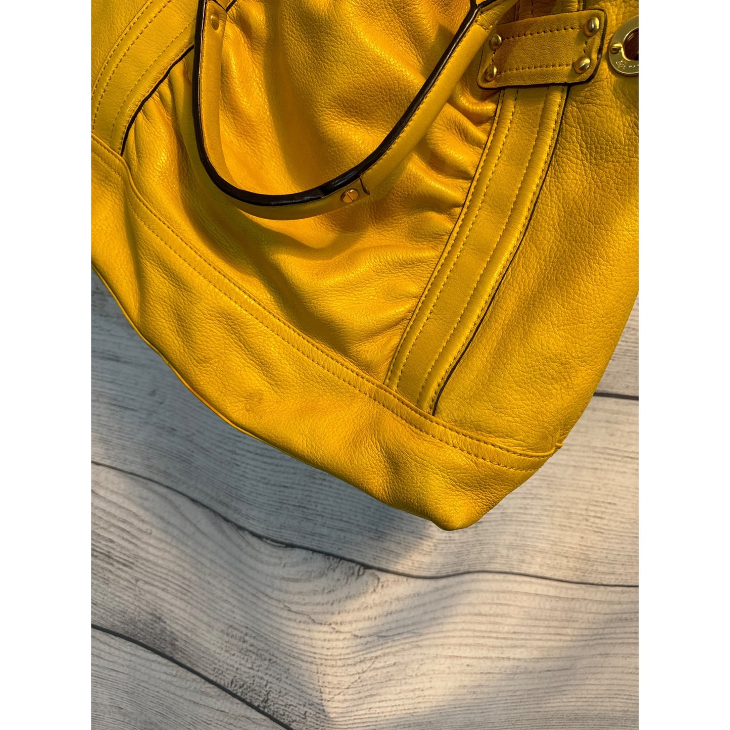 B. Makowsky Yellow Leather Tote Bag With Adjustable Strap & Handles
