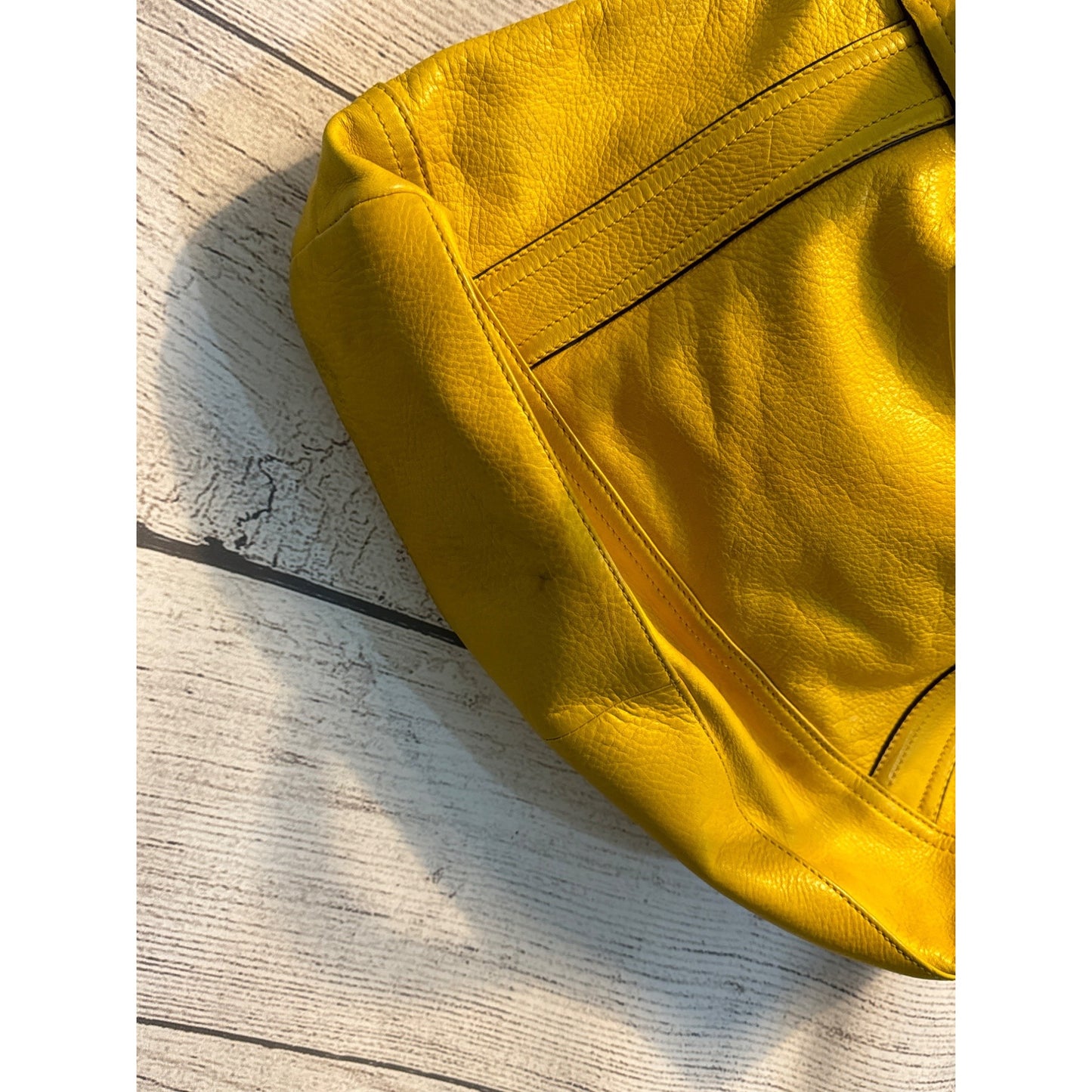 B. Makowsky Yellow Leather Tote Bag With Adjustable Strap & Handles