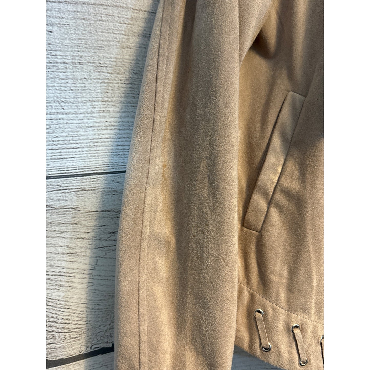 BB Dakota Suede-Like Drape Front Jacket With Grommet Detail Size L