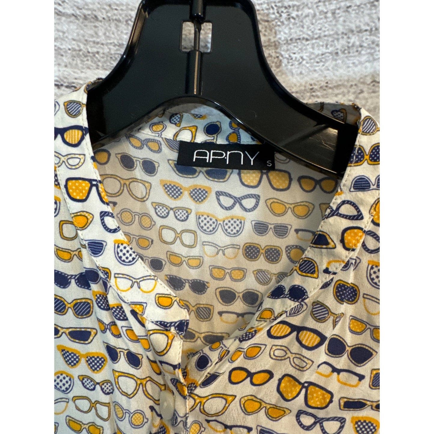 APNY Sleeveless Button-Up Blouse With Sunglasses Print Size S