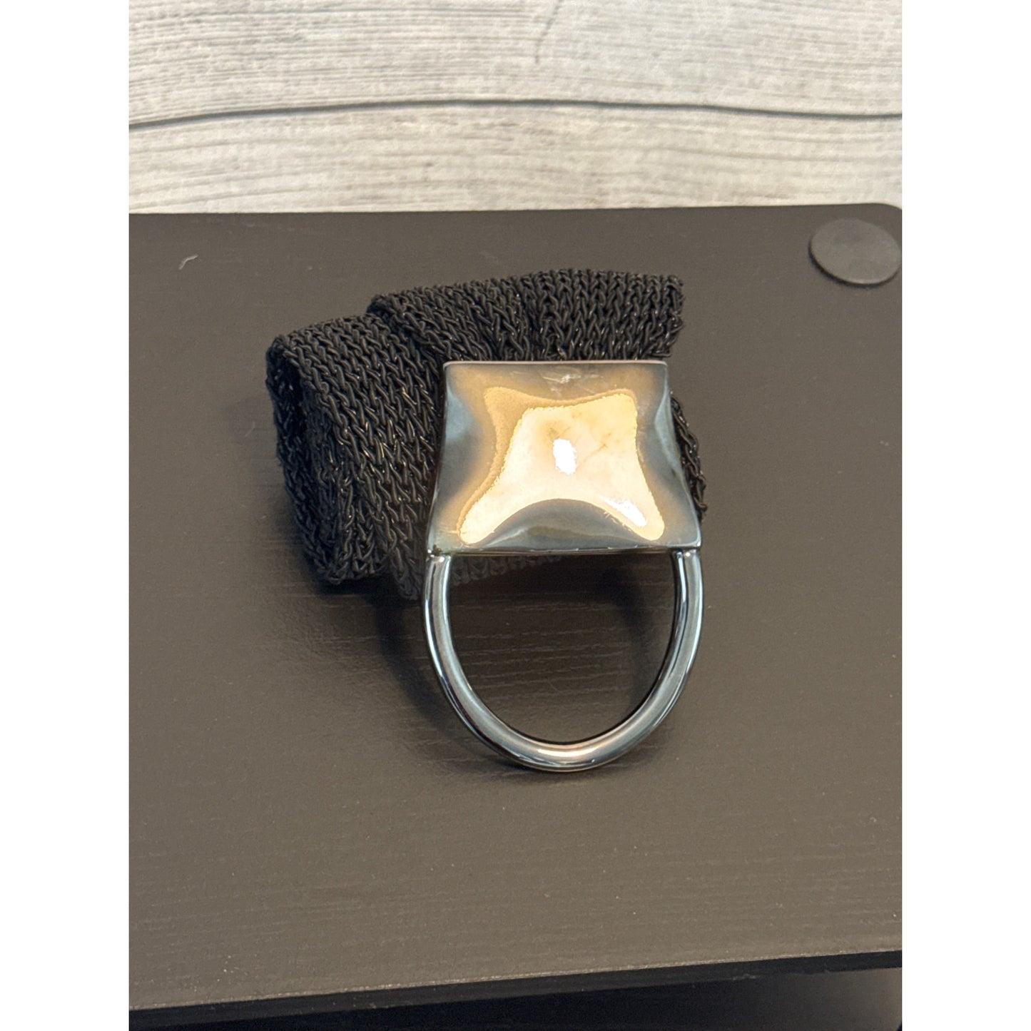 Suzi Roher Black Knit Stretch Belt With Metal Buckle