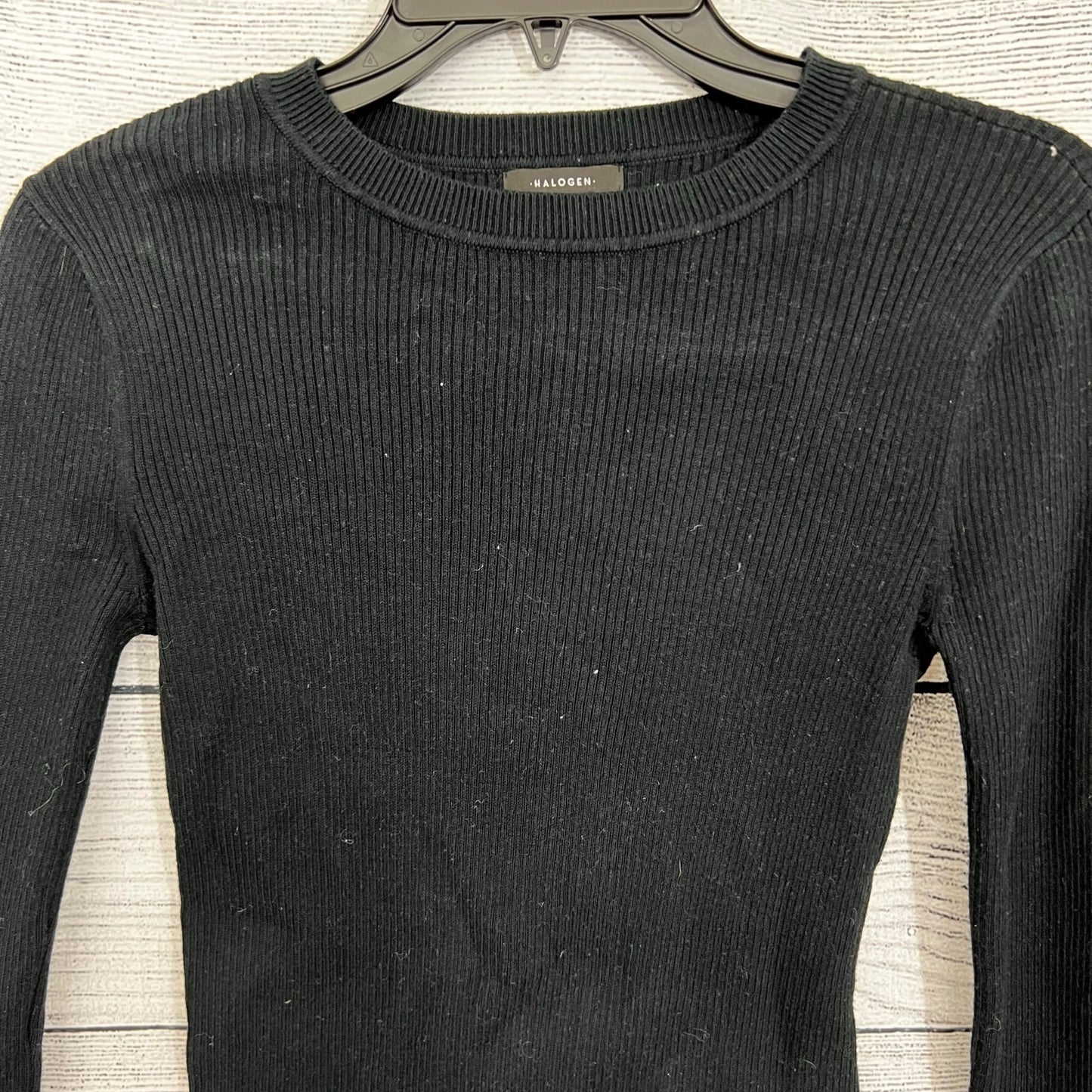 Halogen Black Ribbed Long Sleeve Top, Size XS