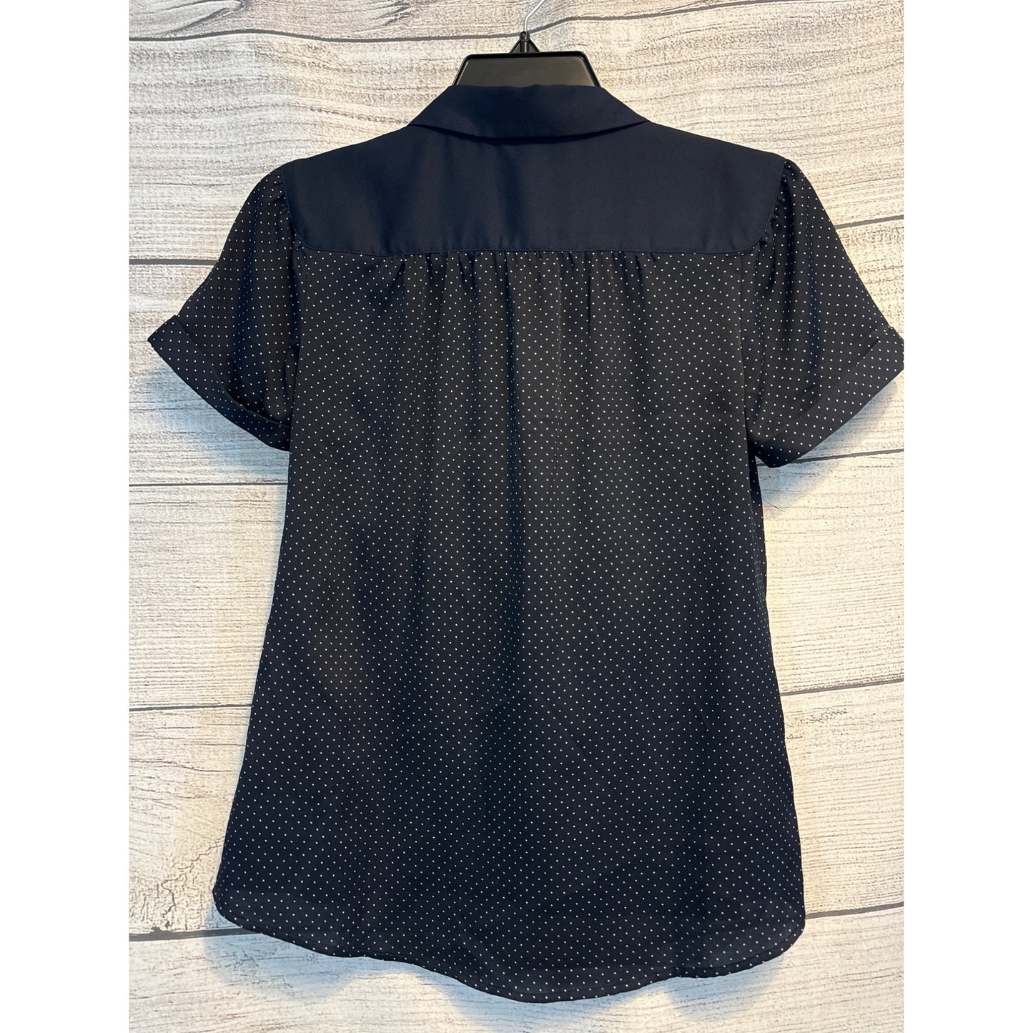 Ann Taylor Navy Polka Dot Short Sleeve Blouse XSP