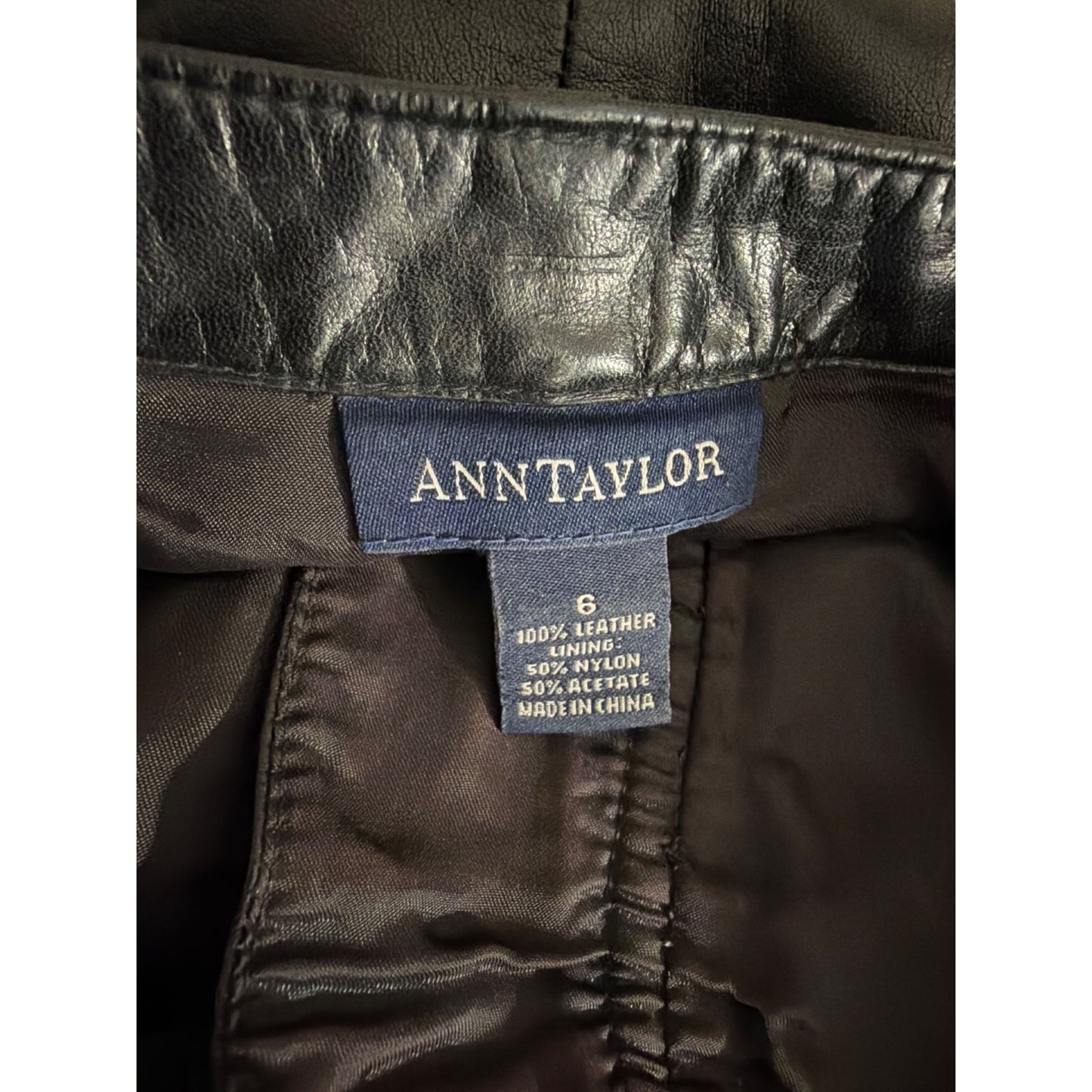 Ann Taylor 100% Black Leather Pants Size 6