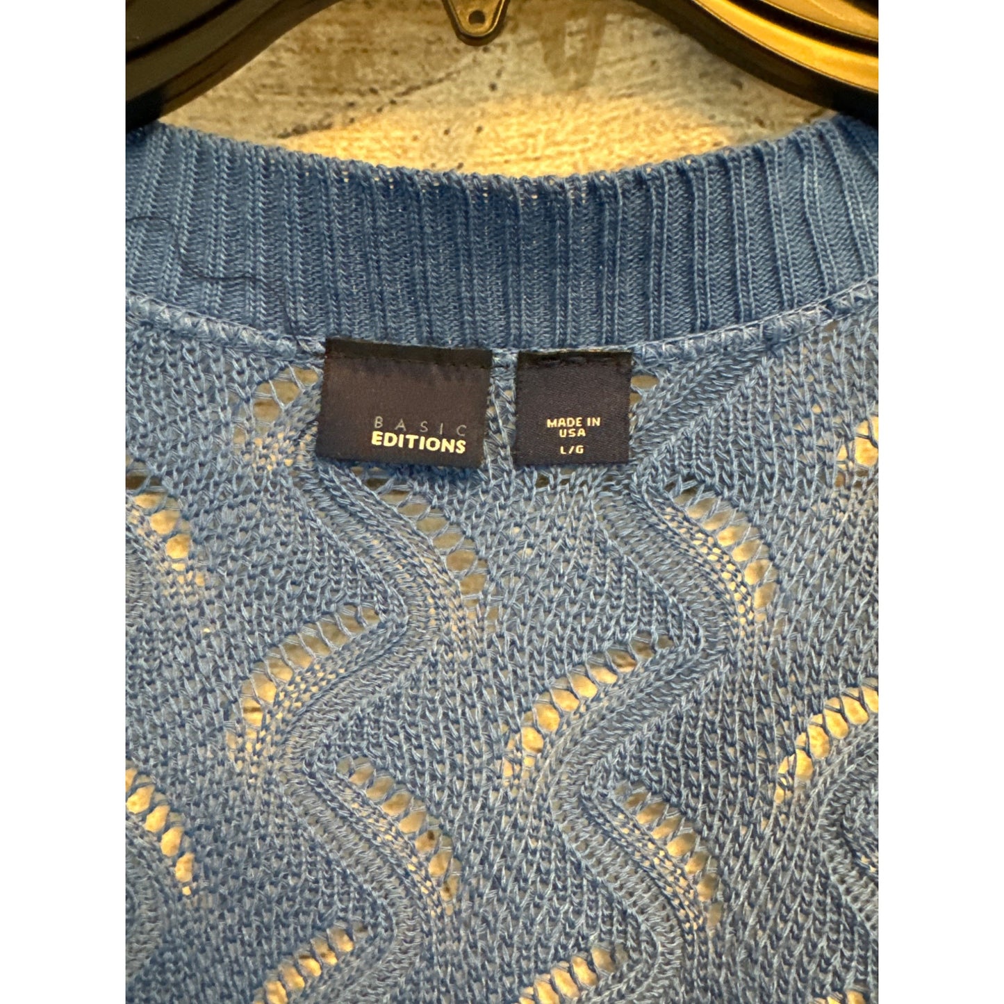 Basic Editions Blue Open-Knit Cardigan Sweater Size L