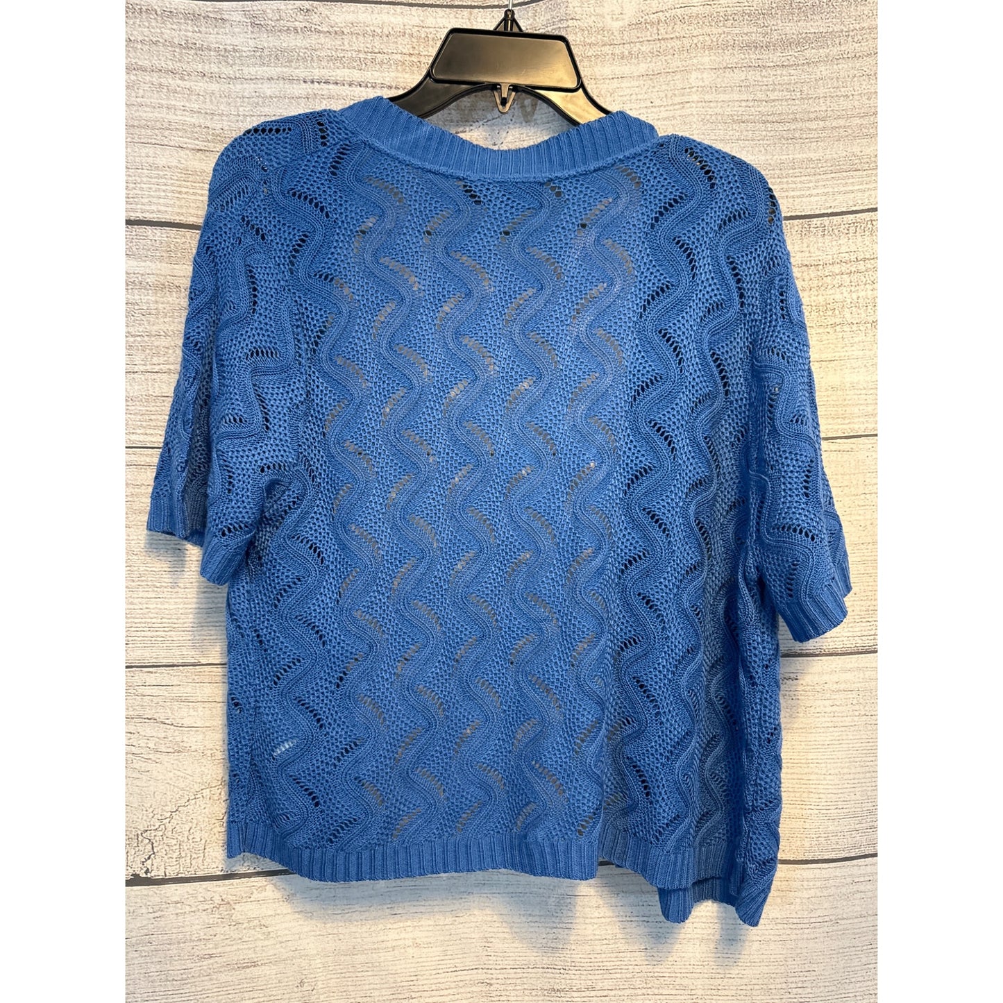 Basic Editions Blue Open-Knit Cardigan Sweater Size L