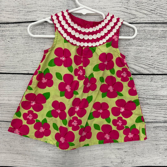 Gymboree Baby Floral Sleeveless Dress With Pink Flowers & Green, Size 6-12 mth