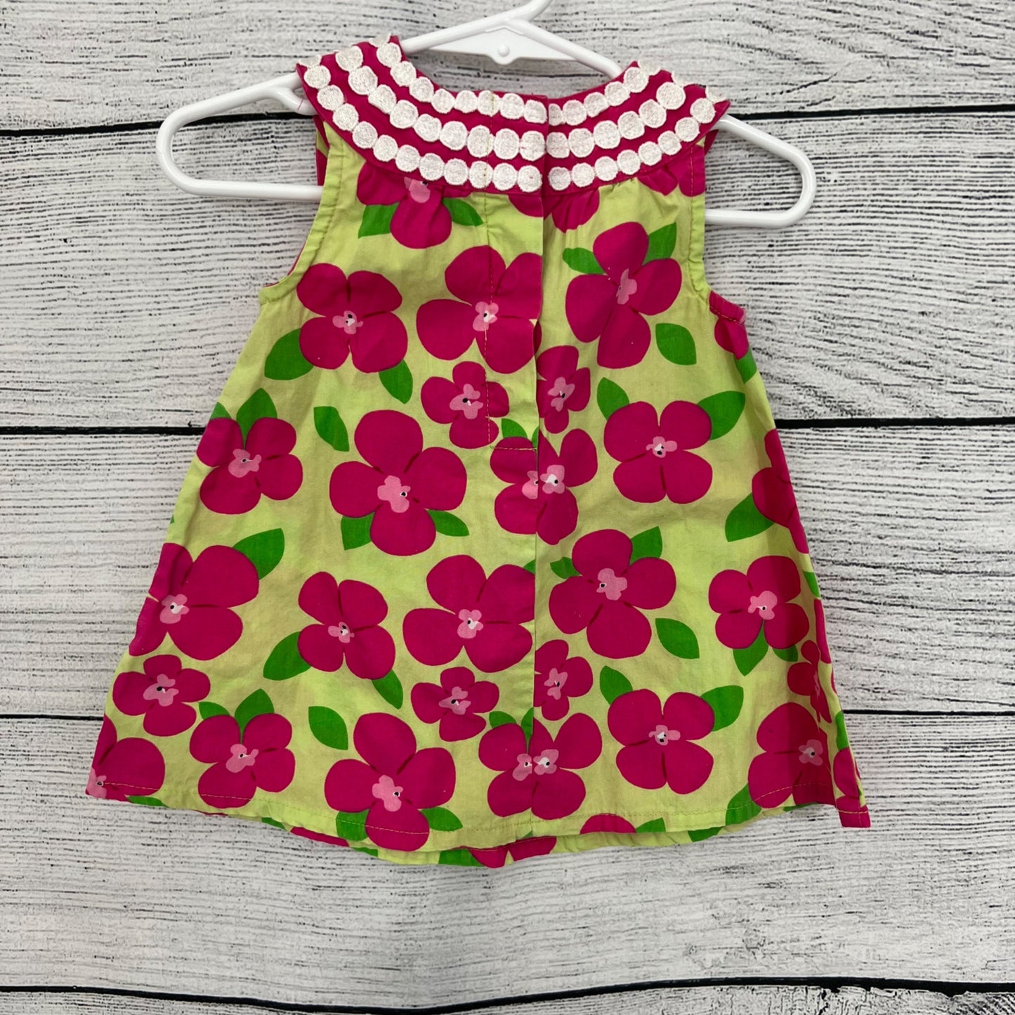 Gymboree Baby Floral Sleeveless Dress With Pink Flowers & Green, Size 6-12 mth